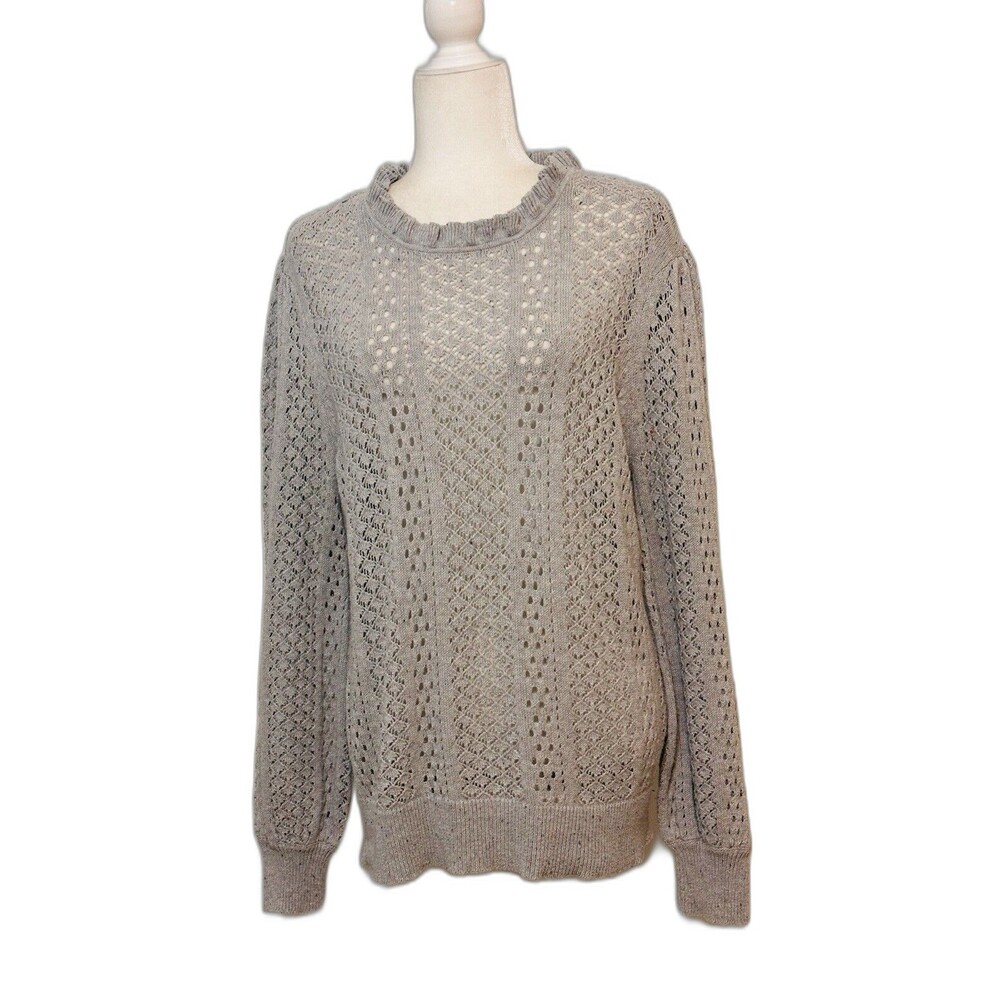 Sundance Women Size L Ruffle Neck Open Knit Balloon Sleeve Sweater Closet Staple